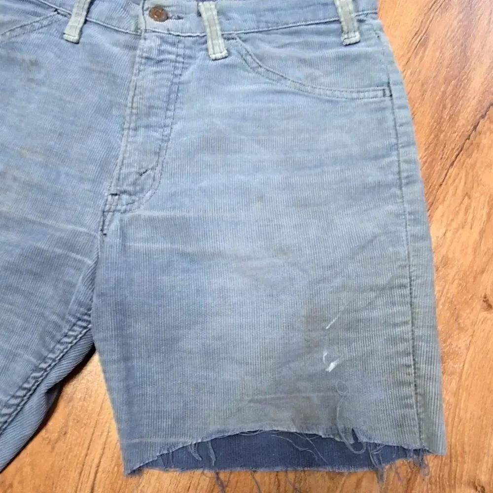 Vintage Corduroy Shorts Distressed Blue Mens 31 Cutoff Shorts